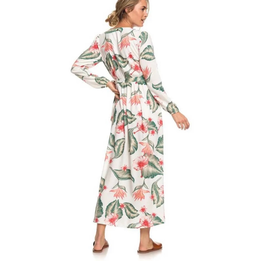 ROXY Taste of Tomorrow Long Sleeve Floral Maxi Wrap Dress Small Tropical Casual - Picture 2 of 16